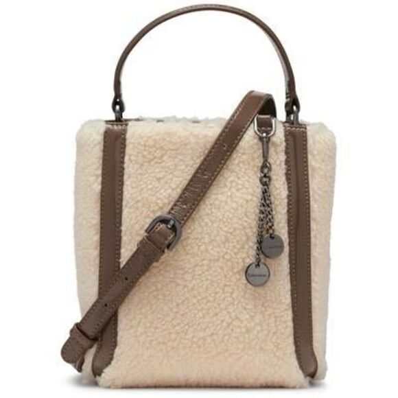 Calvin Klein Astatine Sherpa Triple Compartment Mini Hobo Bag - Natural - Picture 1 of 4